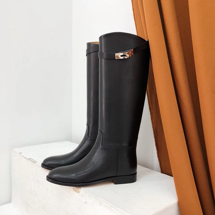 

Woman Boots Head Layer Cowhide Knight Boots Genuine Leather Bottom Rivet Boots Boots