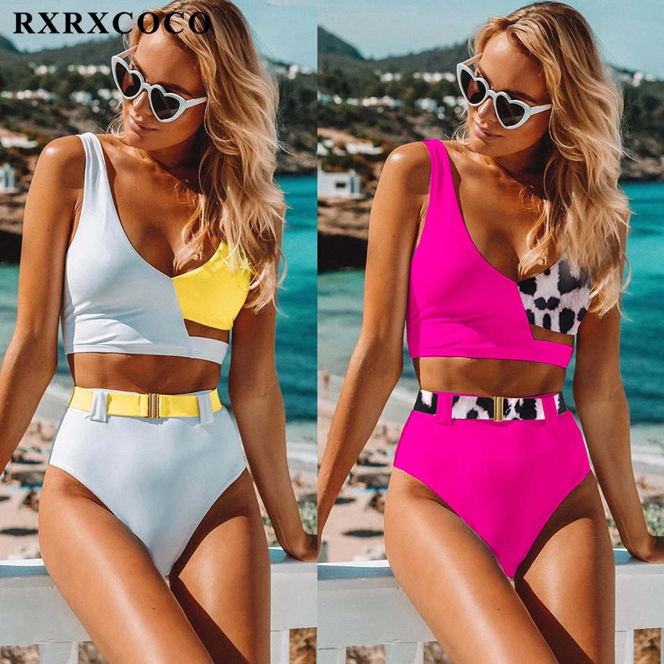 

RXRXCOCO New 2019 Women Patchwork Bikinis Push Up Hight Waist Bikini Sets Padded Swimwear Bathing Suit Female Swimsuit Biquinis