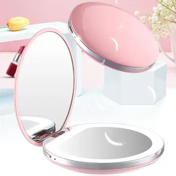 

3 Color 3X Magnifying Lighted Makeup Mirror Light Mini Round Portable LED Make Up Mirror Sensing USB Chargeable makeup mirror