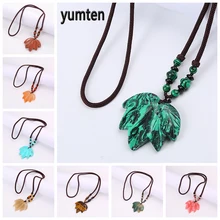 Yumten бирюзовый кулон ожерелье кленовый лист цепочка на свитер аксессуары женские модные украшения натуральный камень мощность драгоценный камень подарок подвеска женская цепочки женские