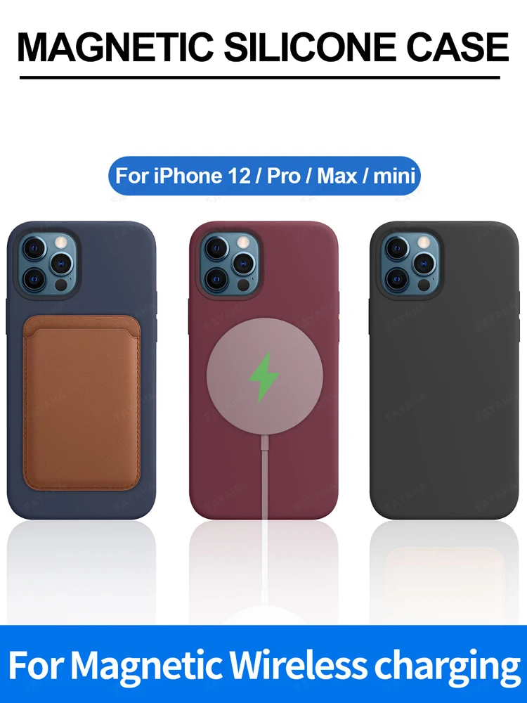 Magnetic Safe Cover For iPhone 12 Pro Max 12 Mini Case For Wireless Charger Shockproof Full Protection Liquid Silicone Case
