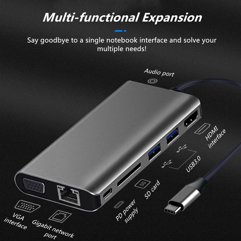 Type C To Rj45 4K HDMI VGA 2 USB 3 0 SD Card Slot Reader PD 2