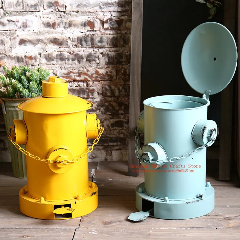 TYZY Pedal trash can creative wrought iron fire hydrant trash can garbage recycling station Retro industrial wind waste bin Bar coffee model decoration 39 /× 26CM