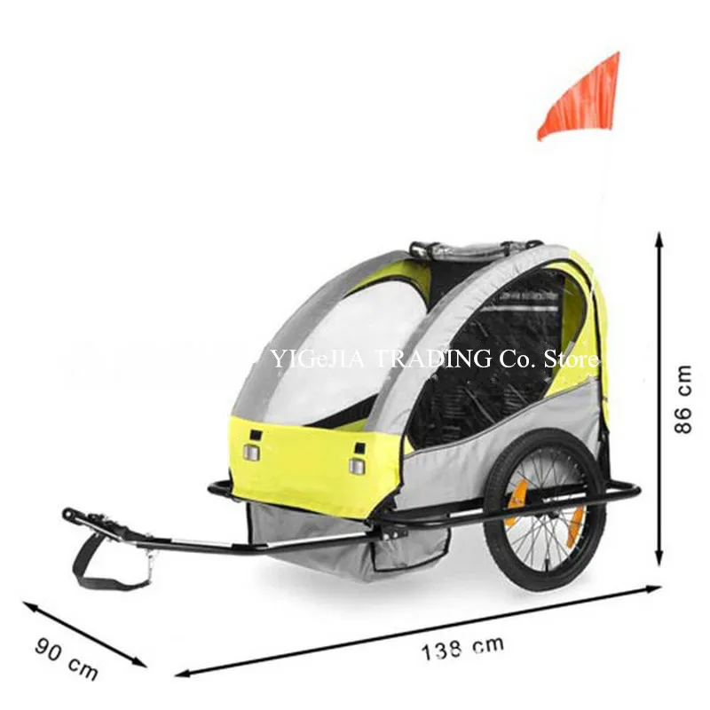 Twins Bicycle Trailer, Steel Frame Double Kids Bike Carrier, 2 Seats Children Cariage