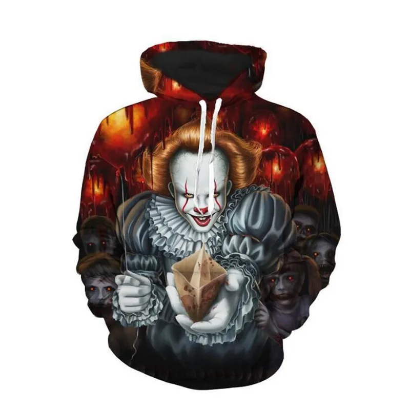 Стивен Кинг это фильм Pennywise ужас клоун джокер костюм Толстовка Хэллоуин Косплей Толстовка Топы костюм реквизит