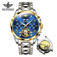 

OUPINKE Automatic Mechanical Watchs Calendar Water Proof Luminous Sapphire Mirror Skeleton Tourbillon Men's Business Wrist Watch