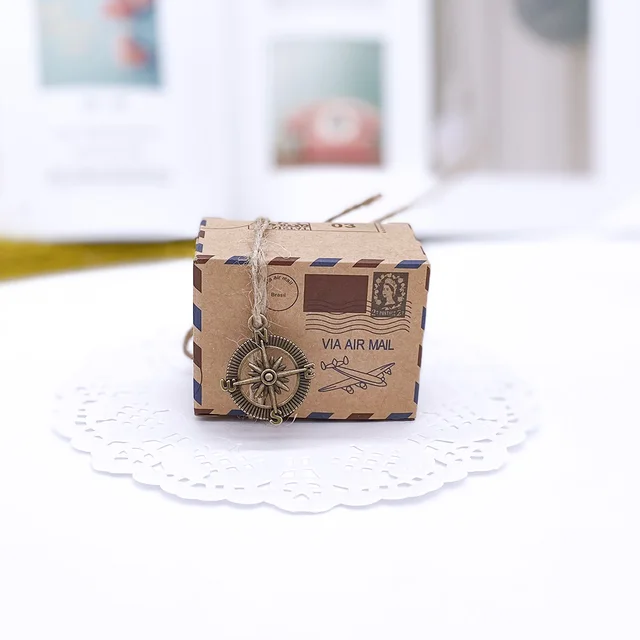 Vintage carta kraft scatola di favore con la bussola globe pendenti Aereo  Air Mail Parcel contenitore di caramella di regalo di compleanno festa di  nozze decor - AliExpress