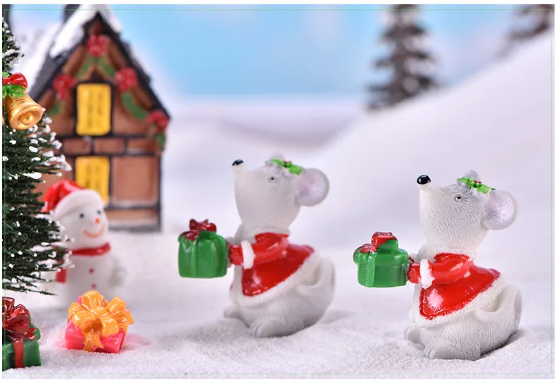 Рождественская фигурка мыши мультяшная крыса животное Модель Пейзаж из мха Смола ремесло домашнее миниатюрное украшение для сада в виде Феи аксессуары