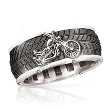 Anillo con grabado de motocicleta Punk Vintage, anillo de neumático de moda para hombres, anillo de ciclista, regalo de joyería