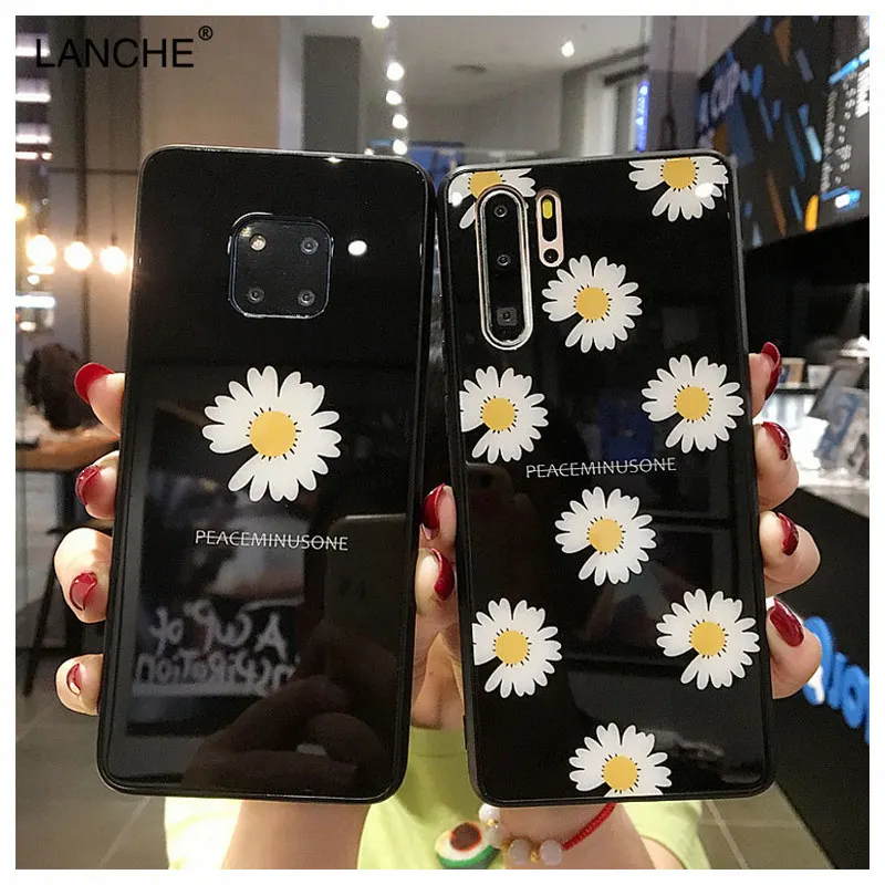 Милый стеклянный чехол LANCHE с маргаритками для телефона Huawei P20 P30 Mate 20 10 Lite Pro на Honor 9
