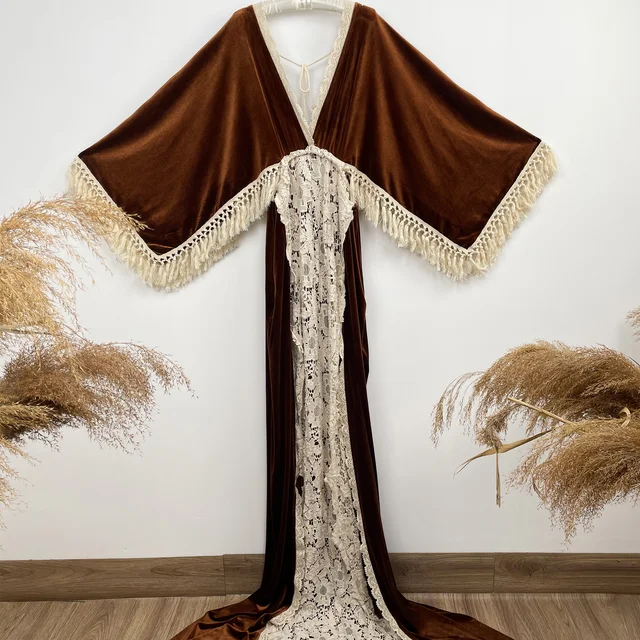 Don&Judy Maternity Dresses Sexy V-neck Pregnant Women Velvet Maxi Gown Dress Pregnancy Split on Both Sides Dress for Photo Shoot KO-15