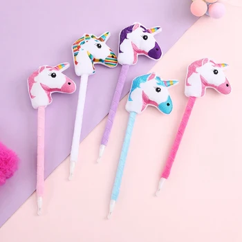 

1 PCS Sweet Cartoon Colorful Unicorn Plush Gel Pen Writing Pens Material Staitonery School Supplie