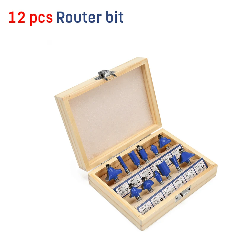 12pcs cutter Электрический ручной триммер по дереву фрезерный станок 6,35 мм цанговый резной станок+ фрезы деревообрабатывающие электроинструменты - Цвет: 12pcs cutter