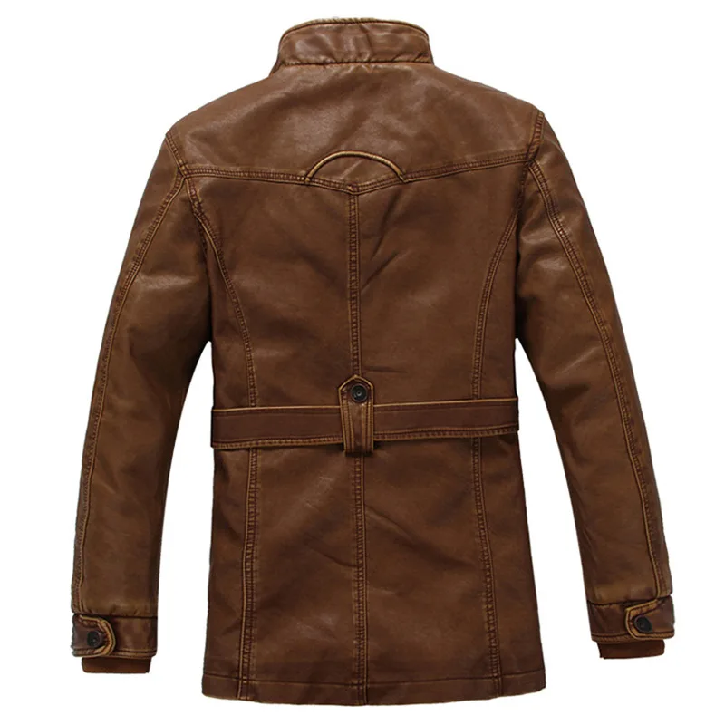 

2019 New Style Leather Coat Men's Thick plus Velvet Autumn And Winter Slim Fit Coat Mid-length Men's Cold Resistance MEN'S Coat