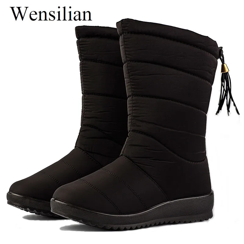 Snow-Boots-Women-Down-Mid-calf-Boots-Black-Fashion-Boots-With-Tassel-Ladies-Waterproof-Winter-Shoes