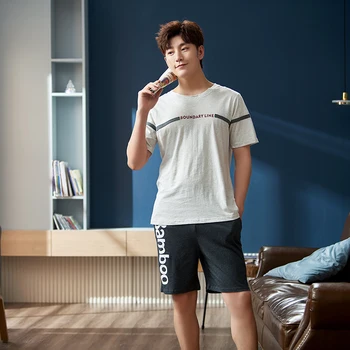 

Men's Pajamas 100% Cotton Boy's Short Sleeves Nightwear Sleep Wear Suits Sleepwear Homewear Shorts for Men Home Suit