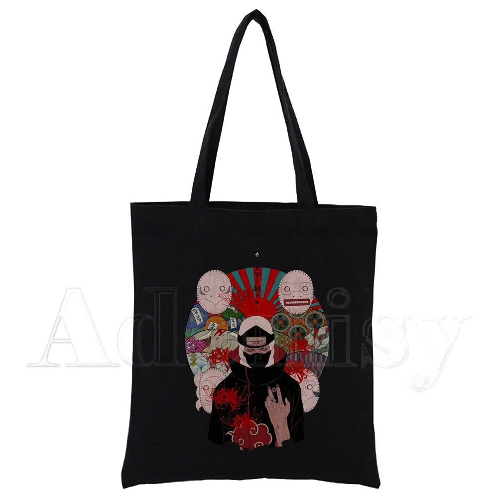 Akatsuki Canvas Bag Casual Large Hand Bags for Women Ladies Shopping Handbag Print Large Capacity Bag Black