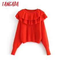 Tangada осень зима модный женский свитер с оборками с длинным рукавом короткий стиль мягкий джемпер женские трикотажные изделия 3H14