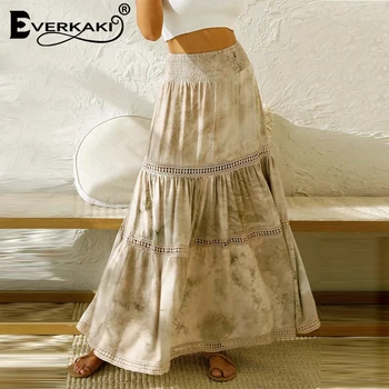 

Everkaki Bohemian Print Skirt Women Summer Bottom Elastic Waist Boho Ladies Gypsy Ethnic Long Skirts Female 2020 New Fashion