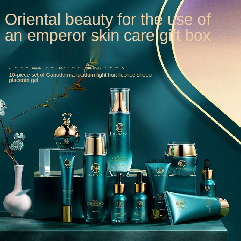 Ganoderma Lucidum Skin Care Set Face Toner Eye Essence Cream Sheep Placenta Anti-Aging Serum Facial Cleanser Kit 10PCS For Women