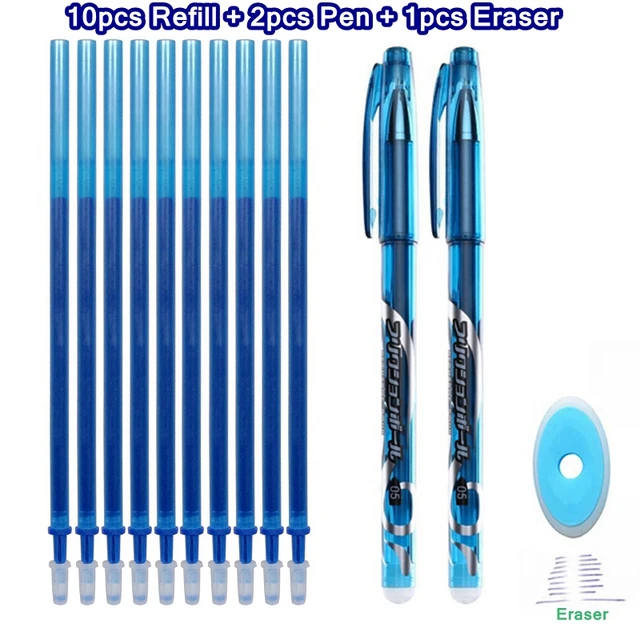 Erasable Pen Set Washable handle Blue Black Color Ink Writing Ballpoint Pens for School Office Stationery Supplies Exam Spare 13Pcs dark blue-N