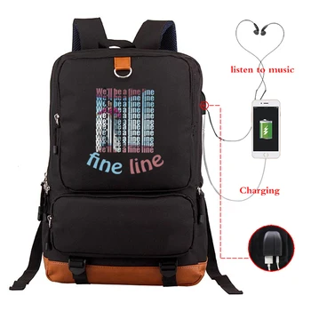 

Fashion Harry Style Men Backpack Multifunctional Waterproof We'll Be A Fine Line Letter Printed Laptop Bag Man USB Charging Bag