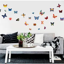 AY1043B 60 цветов Бабочка прозрачные модные съемные Декорации для дома ПВХ наклейки на стену