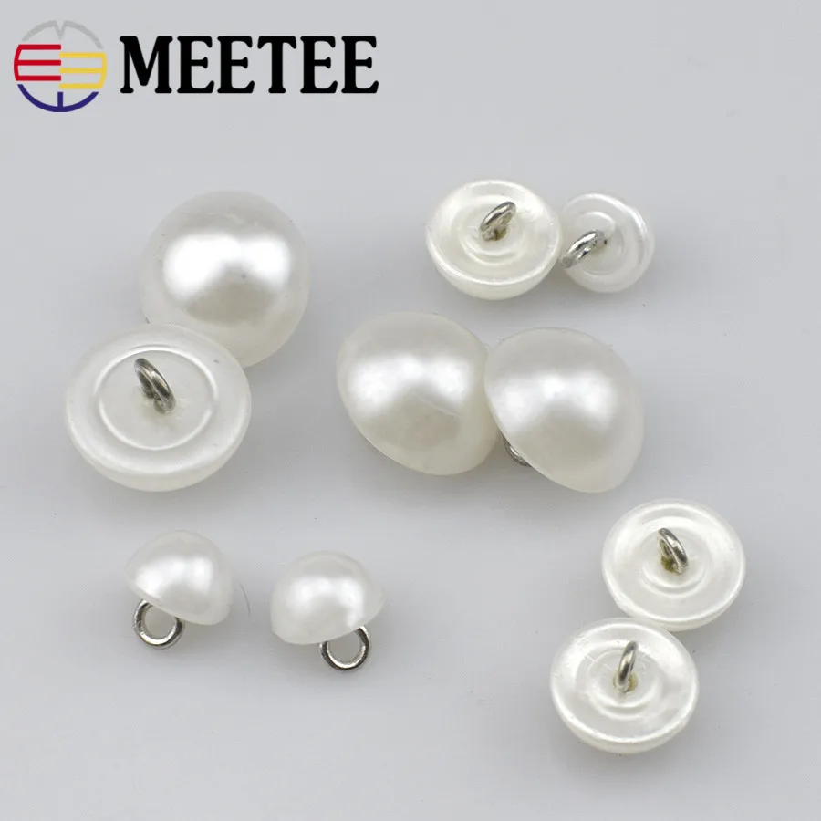 Meetee White Round Pearl Plastic Buttons, Shank Buckles, Clothing Decor, Sewing Accessories, Scrapbooking, 9mm, 11mm, 15mm, 18mm 4