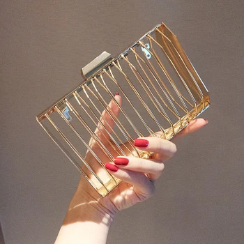 

Women Clutch Metal Cage Shoulder Bags Women Hollow Luxury Evening Handbags 2020 New Ladies Fashion Party Samll Crossbody Bags