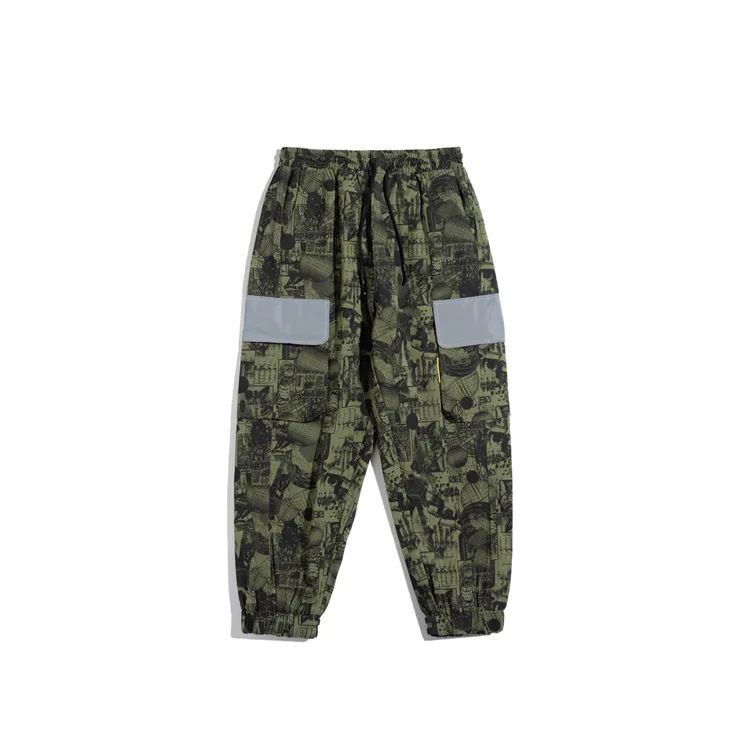

Northern Boundary Men'S Wear 2020 Spring New Style Reflective Fabric Joint Full Printed Beam Leg Workwear Pants Men's Casual Pan