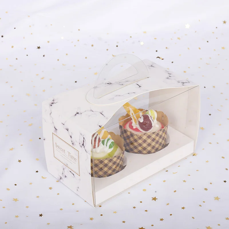 4 дюйма Портативный прозрачная коробка для торта Бумага выпечки чашки с нугой и печенье сумка-тоут сумки Свадебные упаковки шоколада подарочные коробки для вечеринок