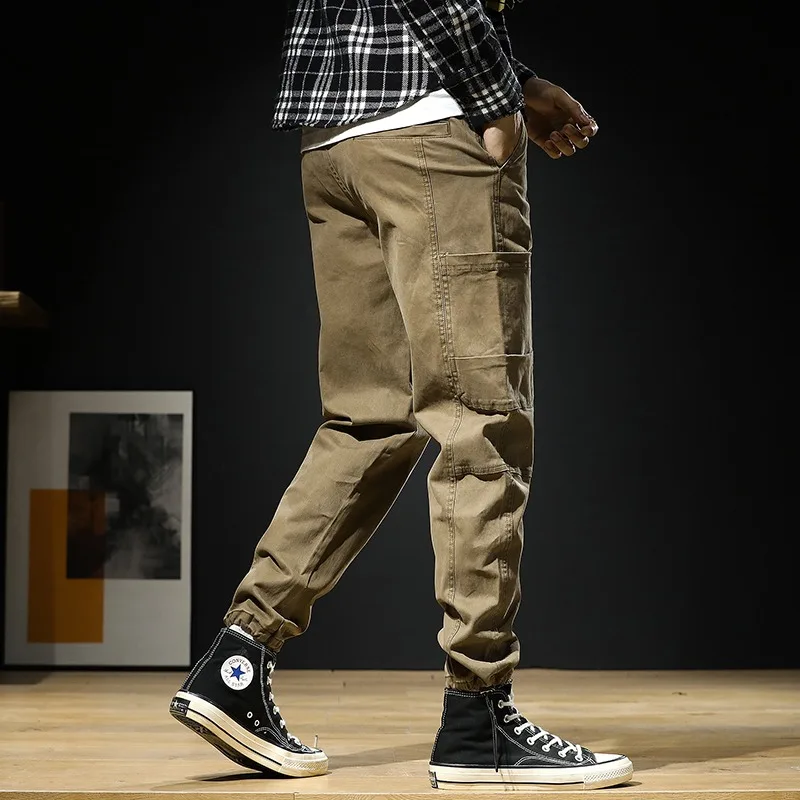 Men's Baggy Cargo Pants Streetwear Harajuku Tactical Casual Drawstring Male Clothing Black Cotton Trousers