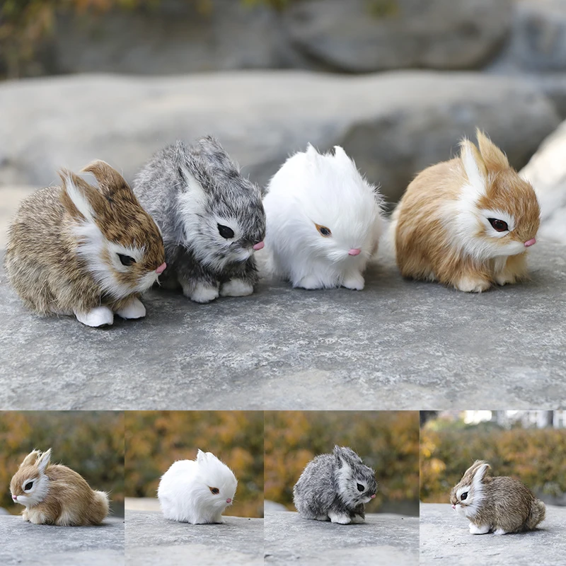 Mini Realistic Cute White Plush Rabbits Fur Lifelike Animal Easter Bunny Simulation Rabbit Toy Model Birthday Gift