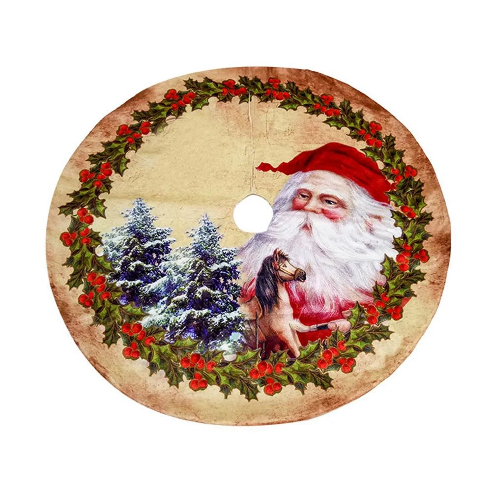 

Santa Claus Christmas Tree Skirt Non-Woven Fabric Cartoon Pattern Christmas Tree Bottom Decoration Tree Skirt 120Cm