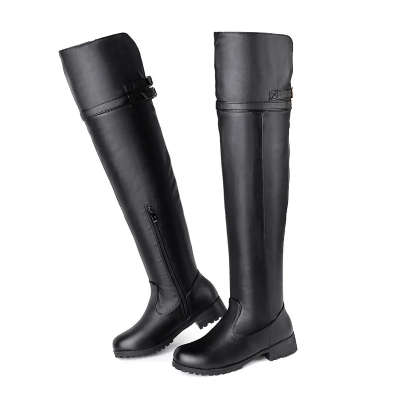 MoonMeek plus size 34-48 fashion ladies autumn winter boots round toe over the knee boots zip low heels women boots new