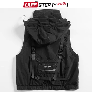 

LAPPSTER-Youth Tank Top Men 2020 Mens Summer Black Funny Tank Tops Male Japanese Streetwear Hip Hop Clothing Hooded Removable