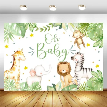 

Woodland Baby Shower Backdrop Oh Baby Jungle Safari Background For Photography 1st First Birthday Party Decorations Supplies