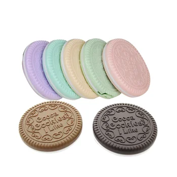 

7PCS Fashion Chocolate Cookies Compact Pocket Mirror Cosmetic Mirror with Comb Women Makeup Accessories Dark Brown Light Brown Y