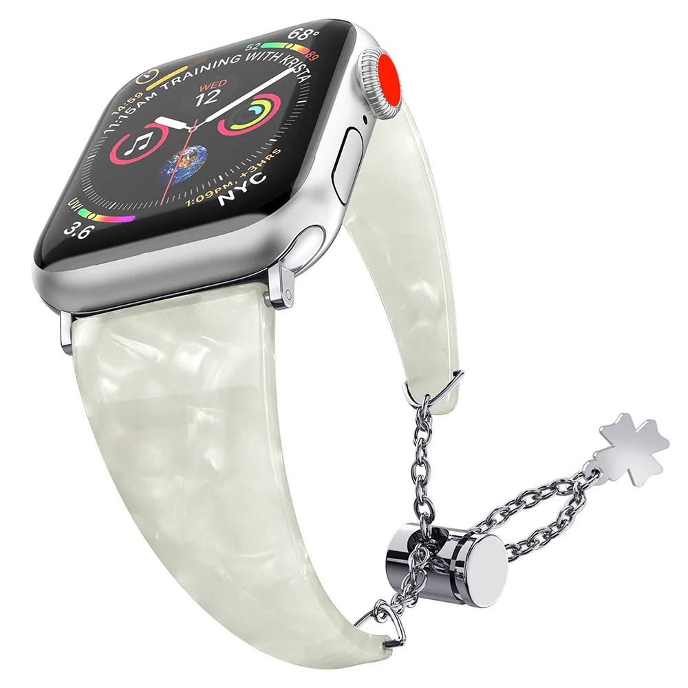 Ремешок полимерный для Apple Watch Series 7 6 5 4 SE гладкий браслет с кулоном-цепочкой iWatch 3 2