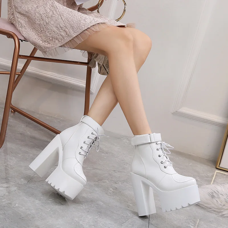 plataforma mujer, zapatos de moda, botas de tacón alto grueso, botas de invierno de 14CM - AliExpress Calzado
