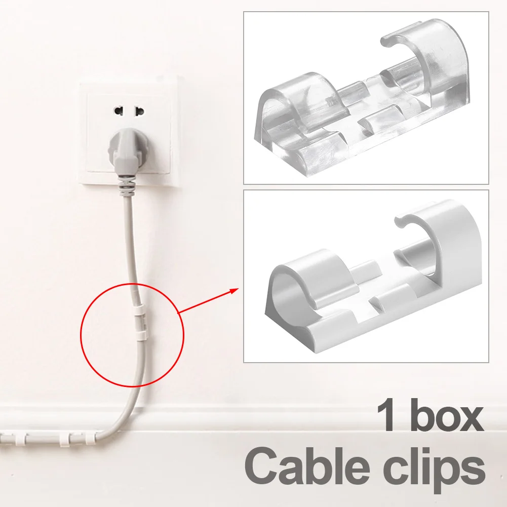 Cable Clip Fixed Space Saving Fasteners Office Organiser Management Self Adhesive Wire Holder Desk Wall Buckle Clamp