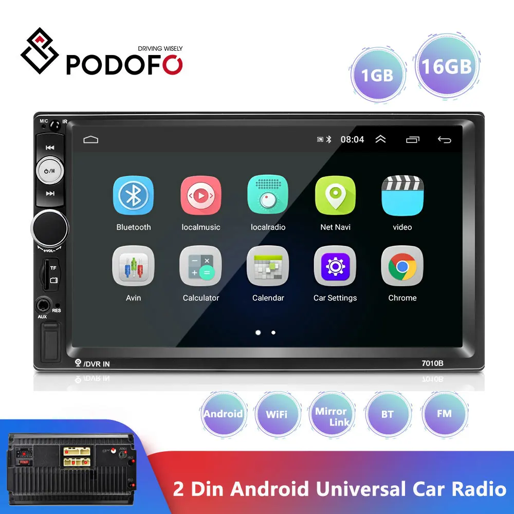 Автомагнитола Podofo Android 1 + 16 ГБ 7 &quot 2din сенсорный экран стерео MP5 Bluetooth зеркальная