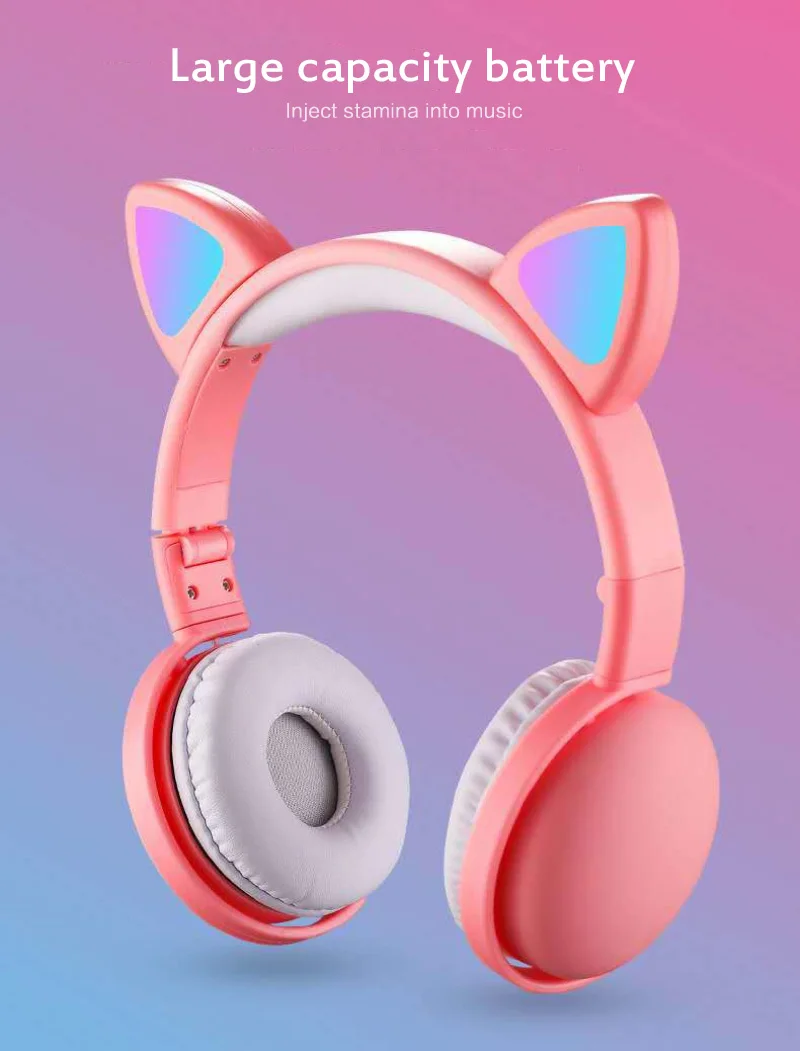 Wireless LED Cat Cute Ea Headphone e Kid Girls Noise Canceling Line Type Headset Folding Headset Bluetooth Earphon For Android