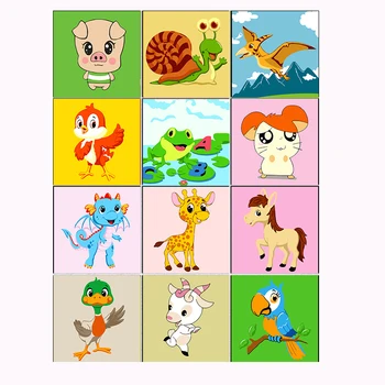 

Frame DIY Painting By Numbers Children Cartoon Animals Paint By Number Hand Painted Calligraphy Painting 20x20cm Artowrk