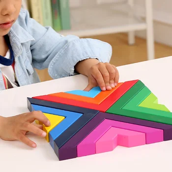 

Children Geometry Building Blocks Wooden Rainbow Stacking Game Stacker Nesting Educational Toys Kids Toddlers