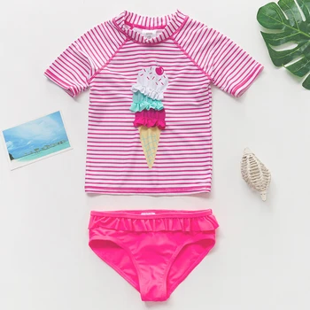 

Girls' Tankini Suits 2020 2-Pieces Toddler Girls Stripe Ice Cream Swimsuit Set 1-3Y Children Girls Beach Sports Rash Guard Set