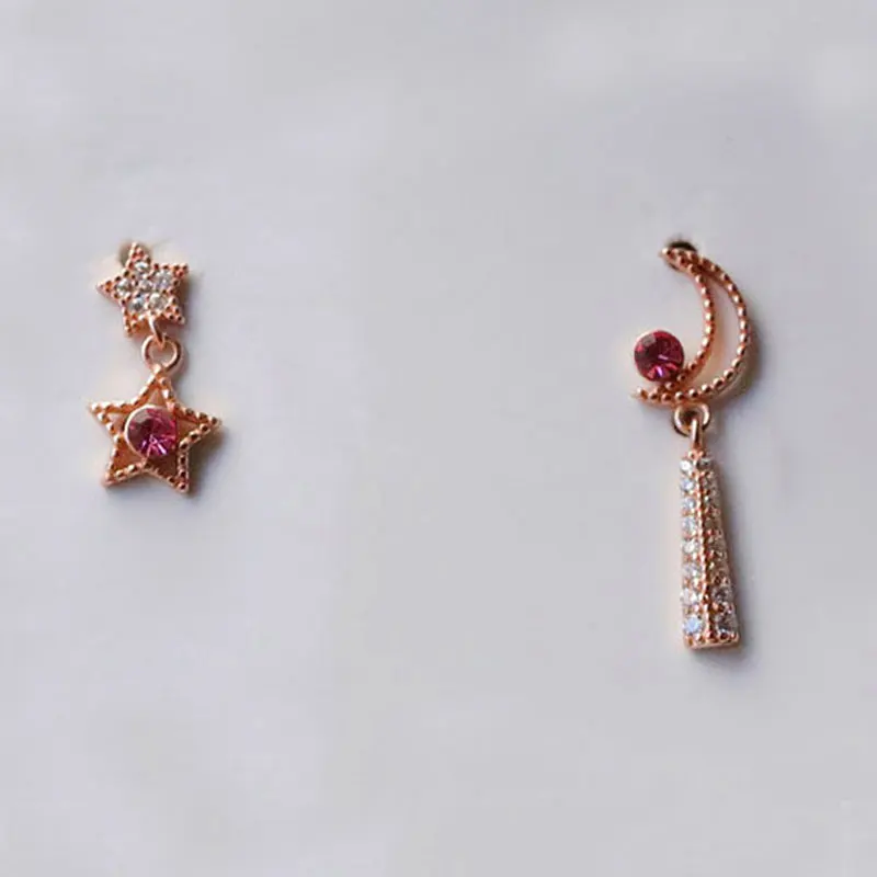 OLOEY,, настоящие 925 пробы, серебряные серьги для девушек, Корея, Луна и звезда, асимметричные висячие серьги, подарки YME596