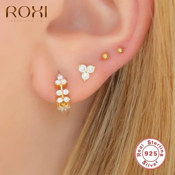 

ROXI Clover Zircon Crystals Hoop Earrings for Women Wedding Jewelry Girls Gift 925 Sterling Silver Earring Cartilage Pendientes