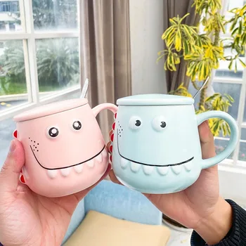 

Novelty Style Cute Dinosaur Ceramic Water Cup Funny cartoon Belly Mugs Students Gifts Lovely 450ml Capacity Coffee Milk Cup L