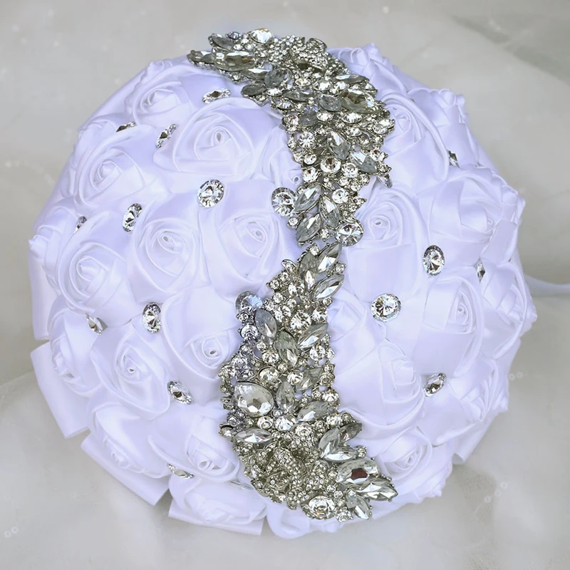White Satin Artificial Flower Bouquet Bridal Wedding Bouquet Bride Bridesmaid Holding Flowers